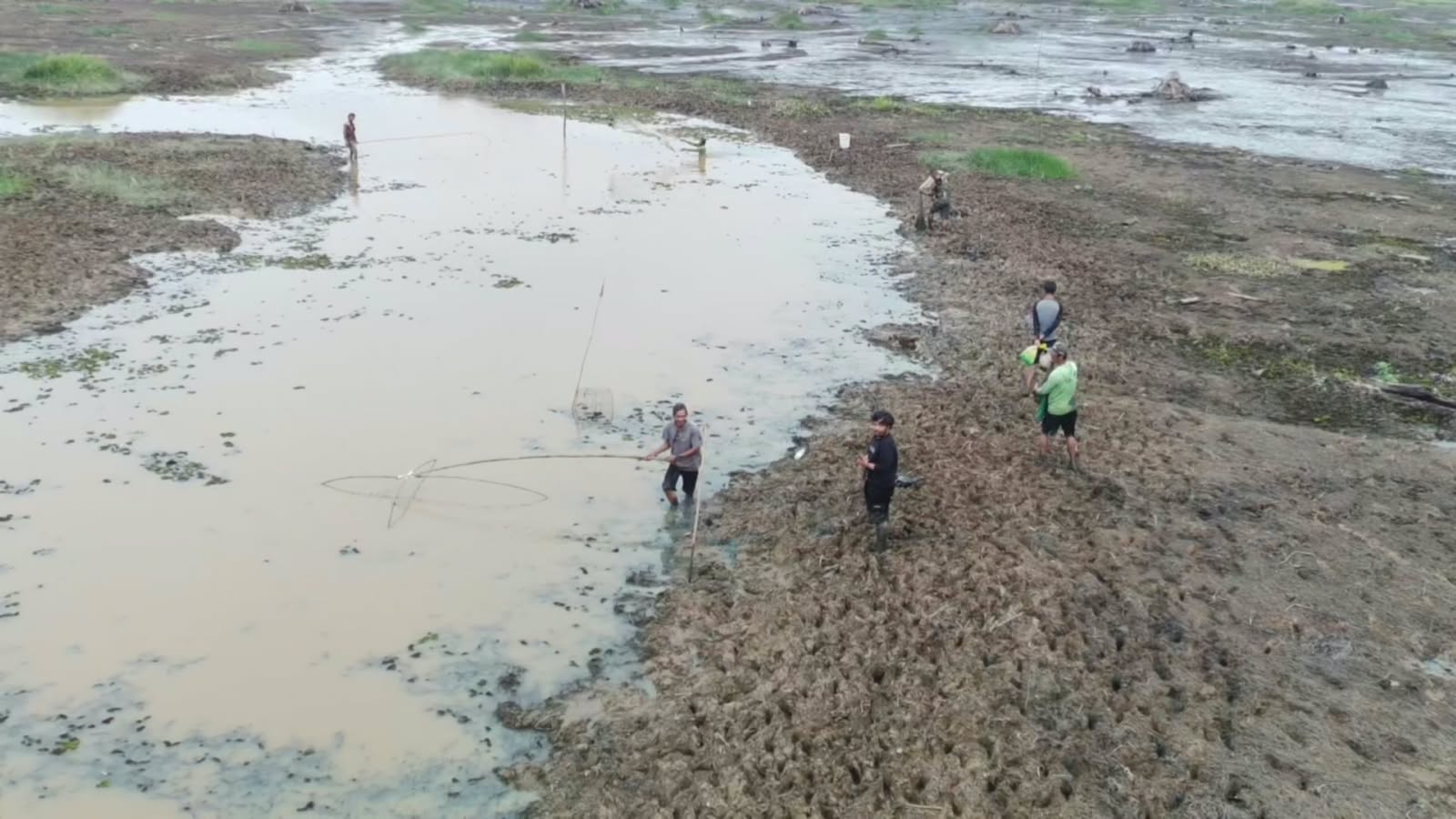 Bendungan Benanga Surut, Warga Berburu Ikan untuk Lauk